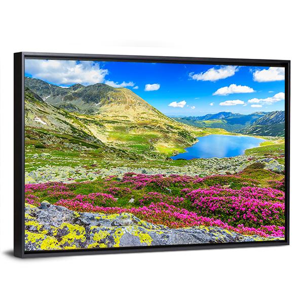 Glacier Lake With Flowers Canvas Wall Art-3 Horizontal-Gallery Wrap-25" x 16"-Tiaracle