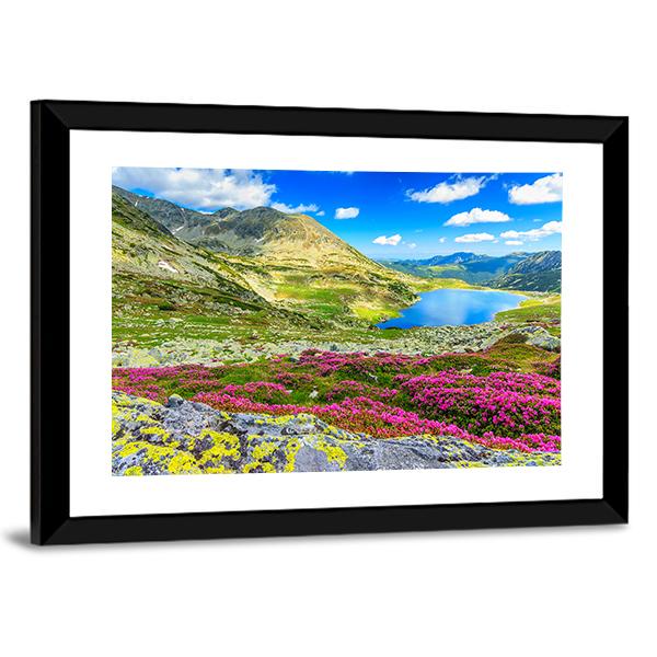 Glacier Lake With Flowers Canvas Wall Art-3 Horizontal-Gallery Wrap-25" x 16"-Tiaracle