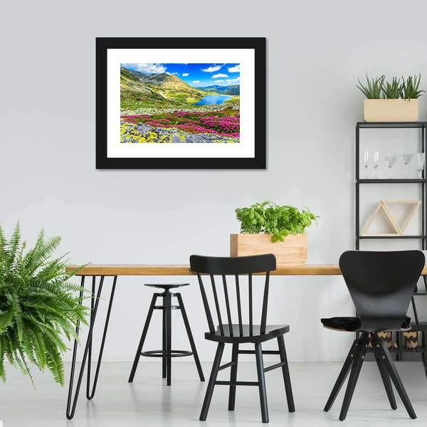 Glacier Lake With Flowers Canvas Wall Art-3 Horizontal-Gallery Wrap-25" x 16"-Tiaracle