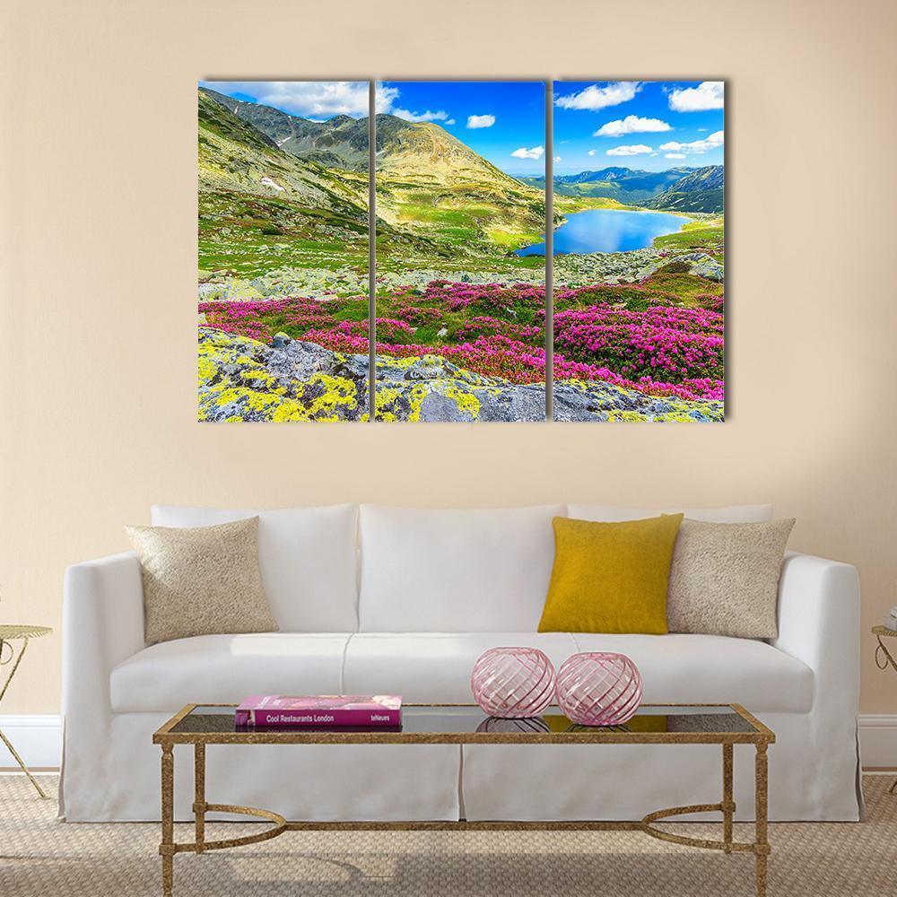 Glacier Lake With Flowers Canvas Wall Art-3 Horizontal-Gallery Wrap-37" x 24"-Tiaracle
