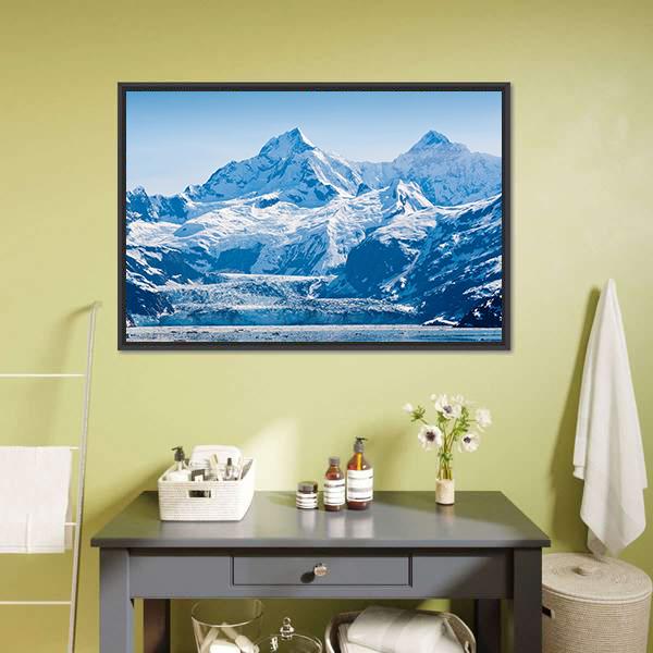 Glacier &amp; Snow Capped Mountains Canvas Wall Art-1 Piece-Floating Frame-24" x 16"-Tiaracle