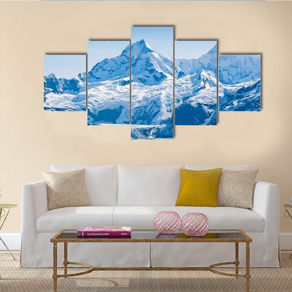 Glacier &amp; Snow Capped Mountains Canvas Wall Art-5 Star-Gallery Wrap-62" x 32"-Tiaracle