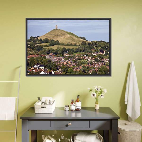 Glastonbury Tor England Canvas Wall Art-1 Piece-Floating Frame-24" x 16"-Tiaracle