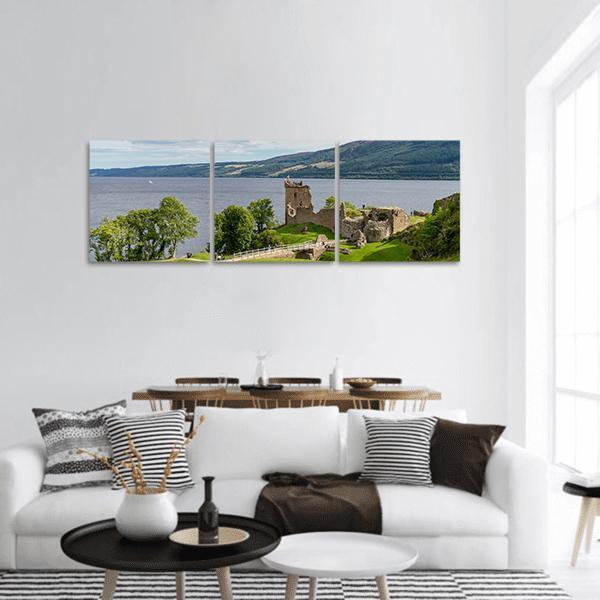 Urquhart Castle Scotland Panoramic Canvas Wall Art-3 Piece-25" x 08"-Tiaracle