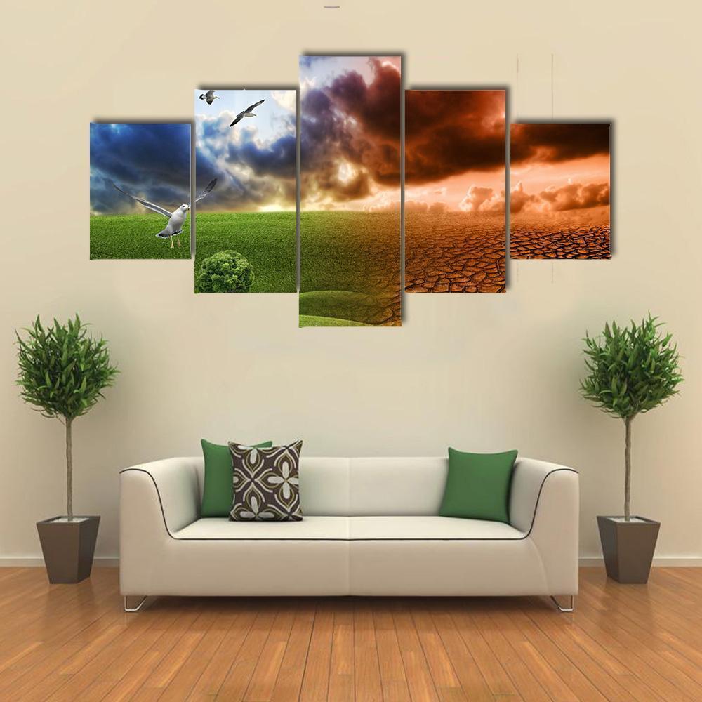 Global Warming Artistic Concept Canvas Wall Art-5 Star-Gallery Wrap-62" x 32"-Tiaracle