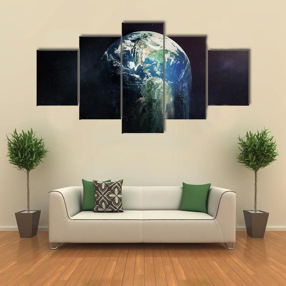 Global Warming Concept - Earth Falling Apart Canvas Wall Art-5 Star-Gallery Wrap-62" x 32"-Tiaracle