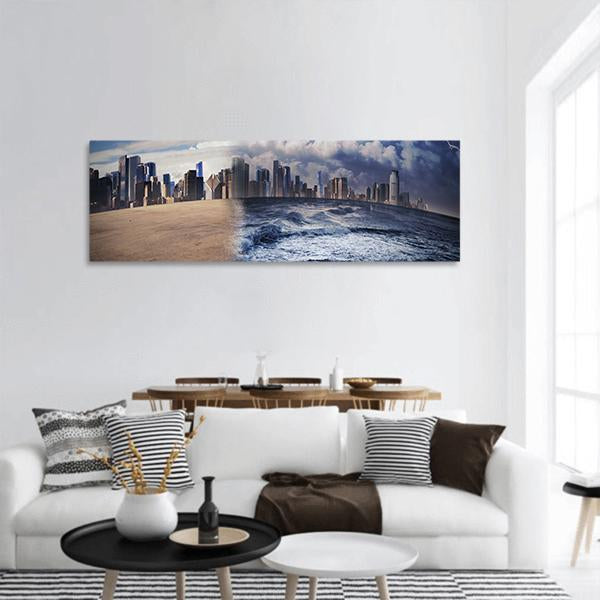 Melting Glaciers Concept Panoramic Canvas Wall Art-3 Piece-25" x 08"-Tiaracle