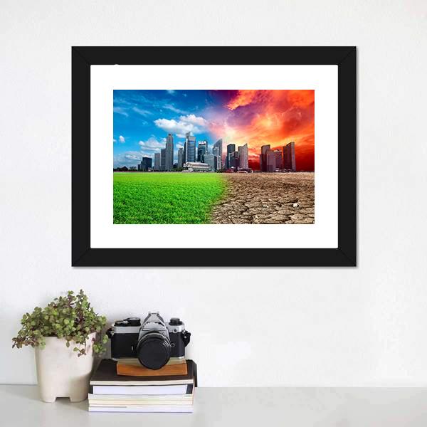Global Warming Effect In City Canvas Wall Art-1 Piece-Framed Print-20" x 16"-Tiaracle