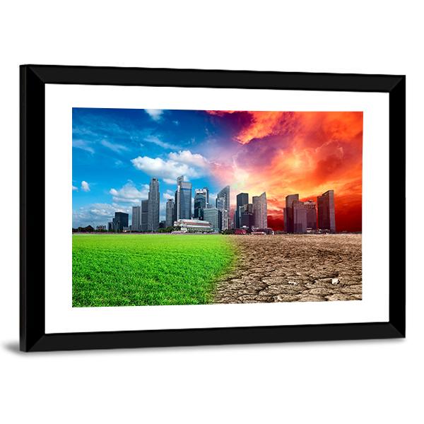 Global Warming Effect In City Canvas Wall Art-5 Horizontal-Gallery Wrap-22" x 12"-Tiaracle