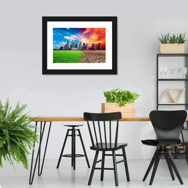 Global Warming Effect In City Canvas Wall Art-5 Horizontal-Gallery Wrap-22" x 12"-Tiaracle