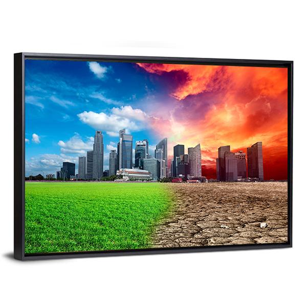 Global Warming Effect In City Canvas Wall Art-5 Horizontal-Gallery Wrap-22" x 12"-Tiaracle