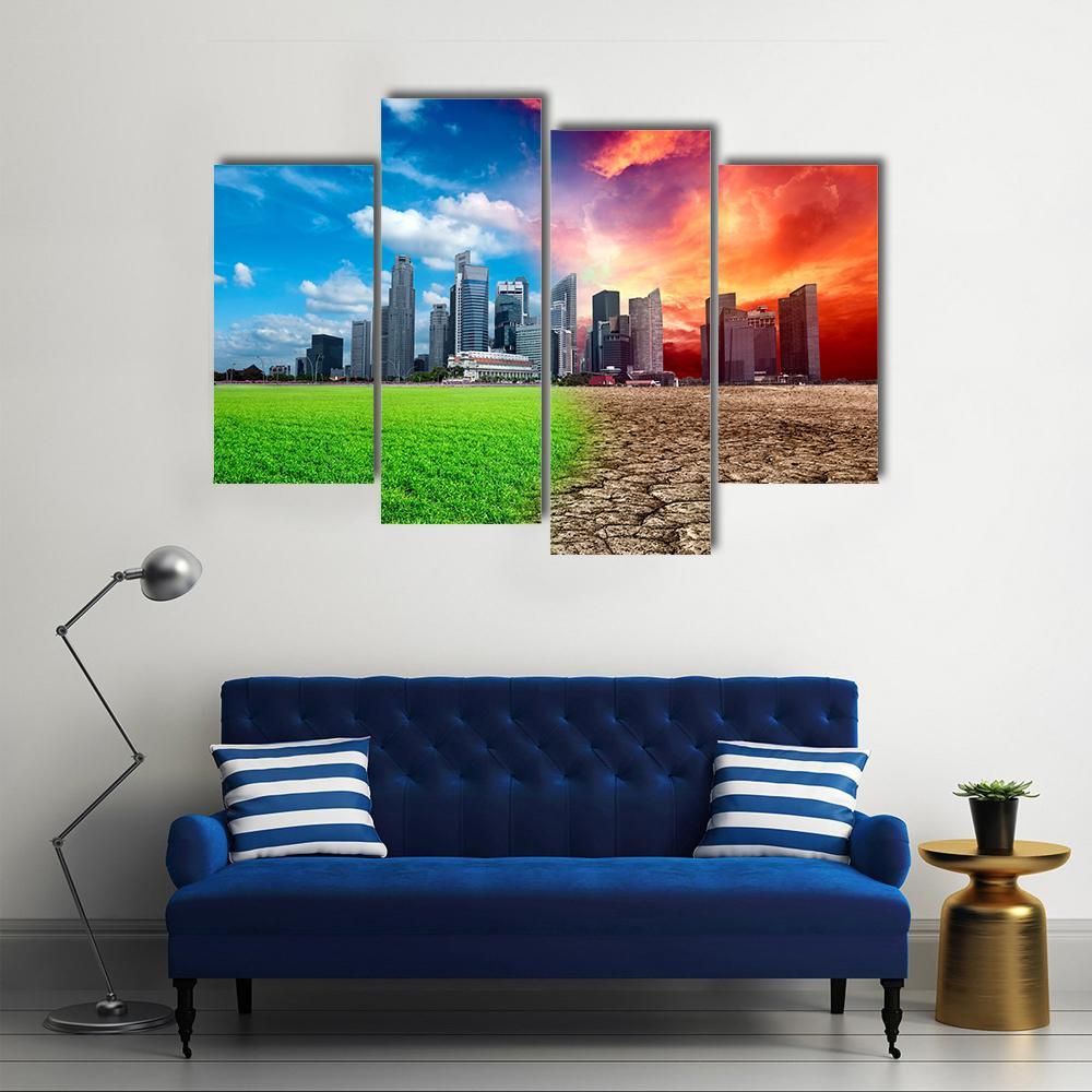 Global Warming Effect In City Canvas Wall Art-4 Pop-Gallery Wrap-50" x 32"-Tiaracle