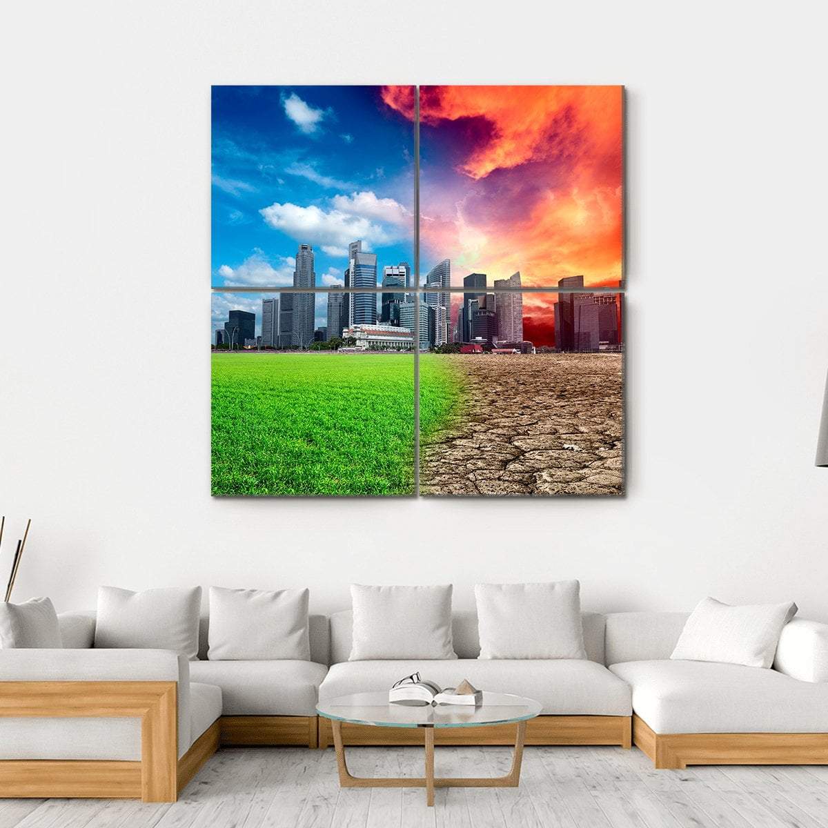 Global Warming Effect In City Canvas Wall Art-4 Square-Gallery Wrap-17" x 17"-Tiaracle