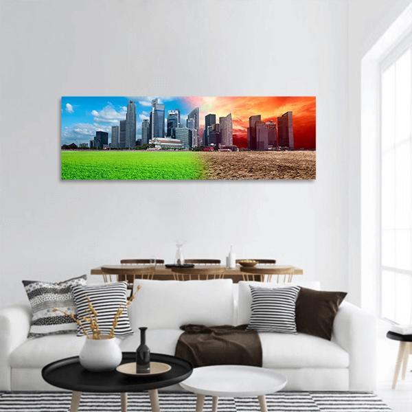Global Warming Effect In City Panoramic Canvas Wall Art-1 Piece-36" x 12"-Tiaracle