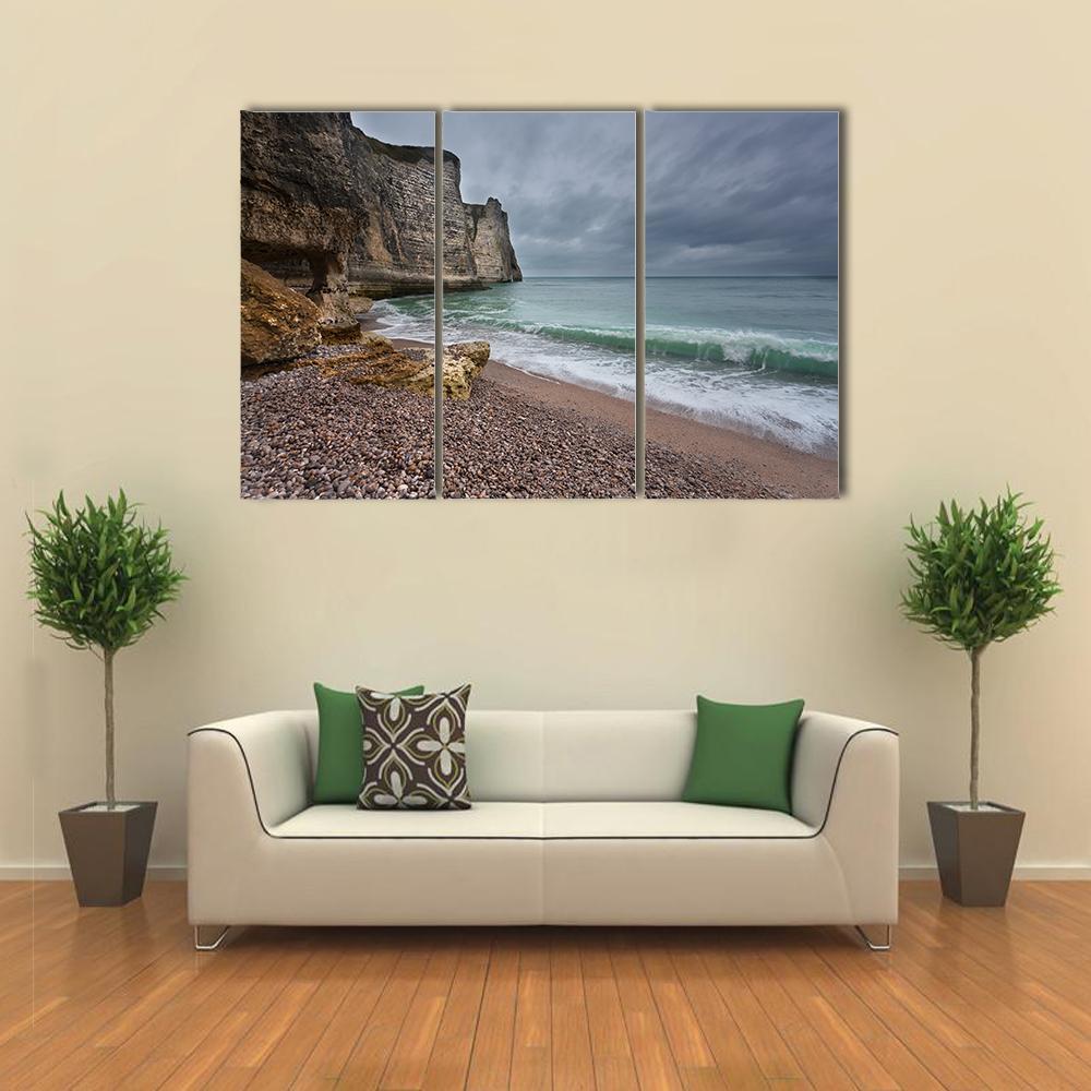 Gloomy Weather On Rocky Coast Canvas Wall Art-3 Horizontal-Gallery Wrap-37" x 24"-Tiaracle