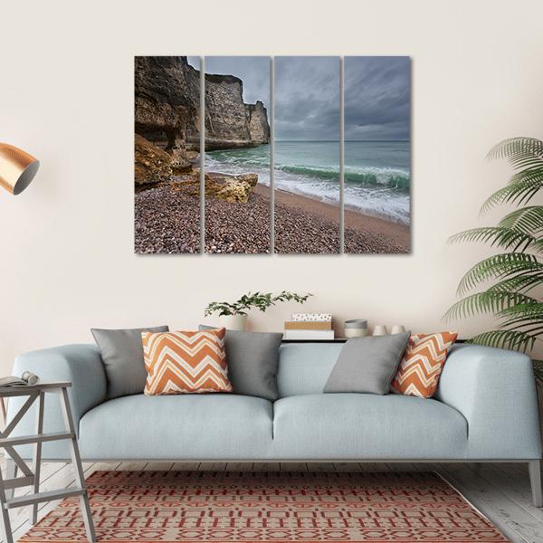 Gloomy Weather On Rocky Coast Canvas Wall Art-4 Horizontal-Gallery Wrap-34" x 24"-Tiaracle