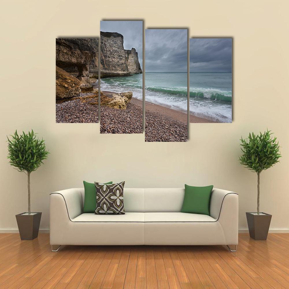 Gloomy Weather On Rocky Coast Canvas Wall Art-4 Pop-Gallery Wrap-50" x 32"-Tiaracle