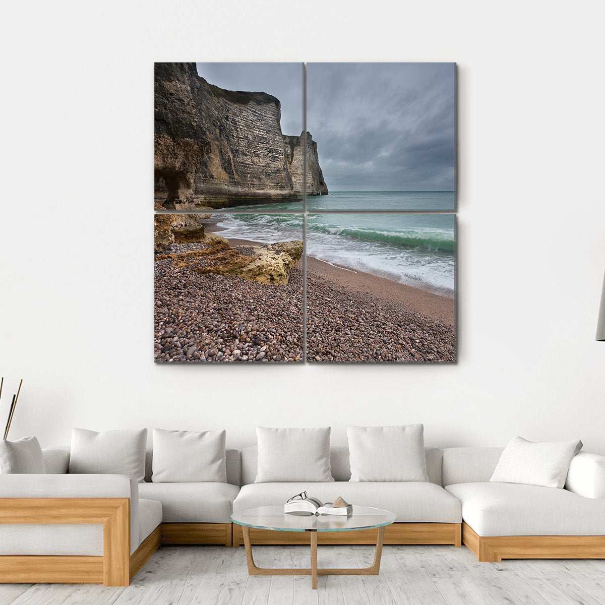 Gloomy Weather On Rocky Coast Canvas Wall Art-4 Square-Gallery Wrap-17" x 17"-Tiaracle