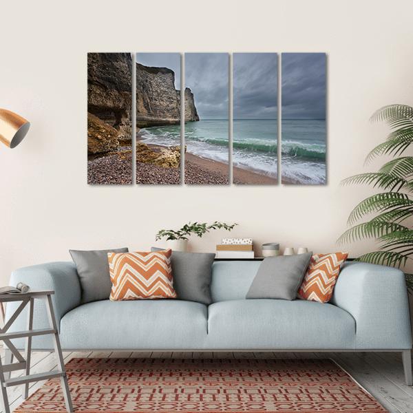 Gloomy Weather On Rocky Coast Canvas Wall Art-5 Horizontal-Gallery Wrap-22" x 12"-Tiaracle