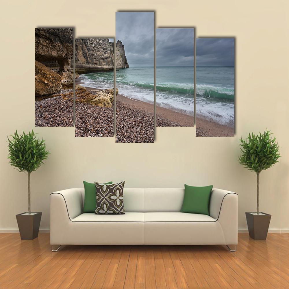 Gloomy Weather On Rocky Coast Canvas Wall Art-5 Pop-Gallery Wrap-47" x 32"-Tiaracle
