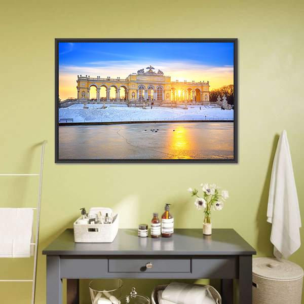 Gloriette At Winter Canvas Wall Art-1 Piece-Floating Frame-24" x 16"-Tiaracle