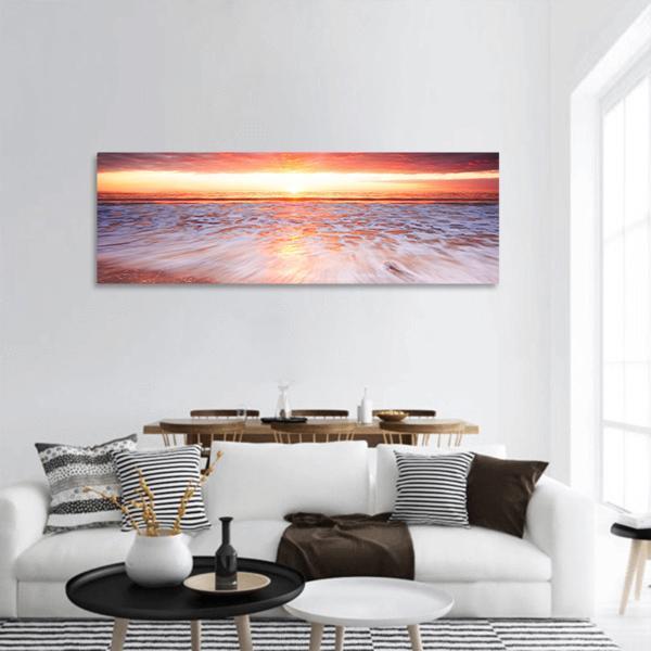 Glorious Sunset Up The Surf Panoramic Canvas Wall Art-3 Piece-25" x 08"-Tiaracle