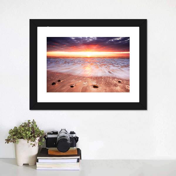 Glorious Sunset Up The Surf Canvas Wall Art-1 Piece-Framed Print-20" x 16"-Tiaracle