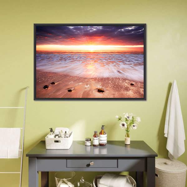Glorious Sunset Up The Surf Canvas Wall Art-1 Piece-Floating Frame-24" x 16"-Tiaracle