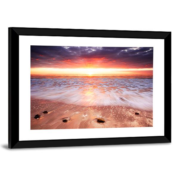 Glorious Sunset Up The Surf Canvas Wall Art-5 Horizontal-Gallery Wrap-22" x 12"-Tiaracle