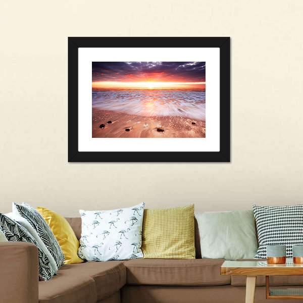 Glorious Sunset Up The Surf Canvas Wall Art-5 Horizontal-Gallery Wrap-22" x 12"-Tiaracle