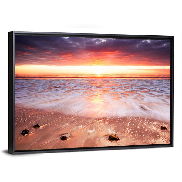 Glorious Sunset Up The Surf Canvas Wall Art-5 Horizontal-Gallery Wrap-22" x 12"-Tiaracle