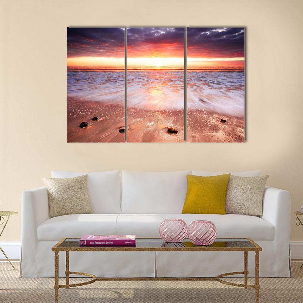 Glorious Sunset Up The Surf Canvas Wall Art-3 Horizontal-Gallery Wrap-37" x 24"-Tiaracle