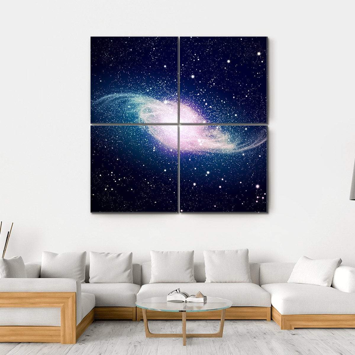 Glowing Galaxy Against Black Space Canvas Wall Art-4 Square-Gallery Wrap-17" x 17"-Tiaracle
