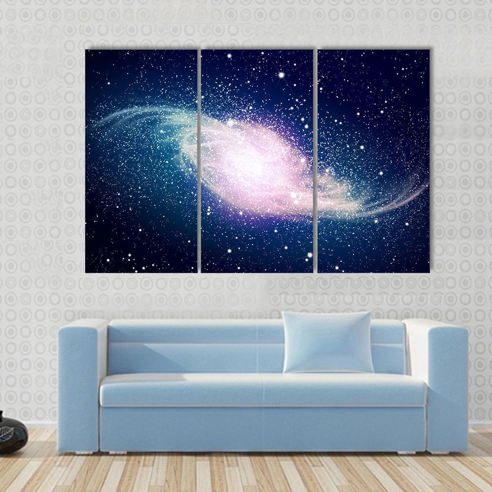 Glowing Galaxy Against Black Space Canvas Wall Art-3 Horizontal-Gallery Wrap-37" x 24"-Tiaracle