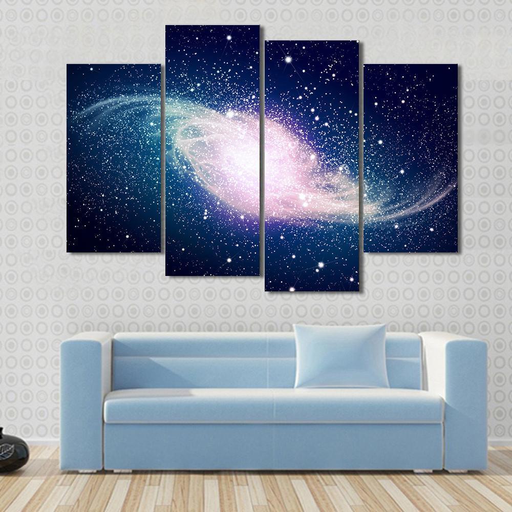 Glowing Galaxy Against Black Space Canvas Wall Art-4 Pop-Gallery Wrap-50" x 32"-Tiaracle