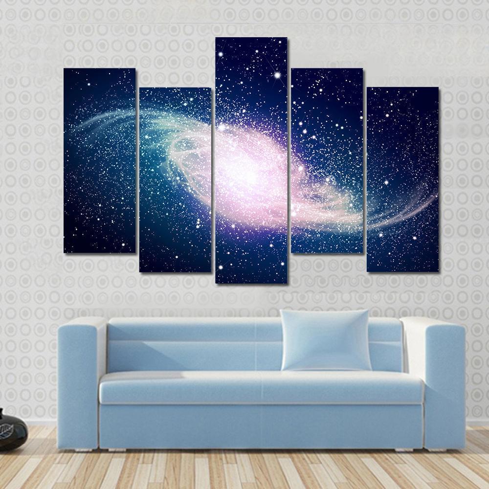 Glowing Galaxy Against Black Space Canvas Wall Art-5 Pop-Gallery Wrap-47" x 32"-Tiaracle