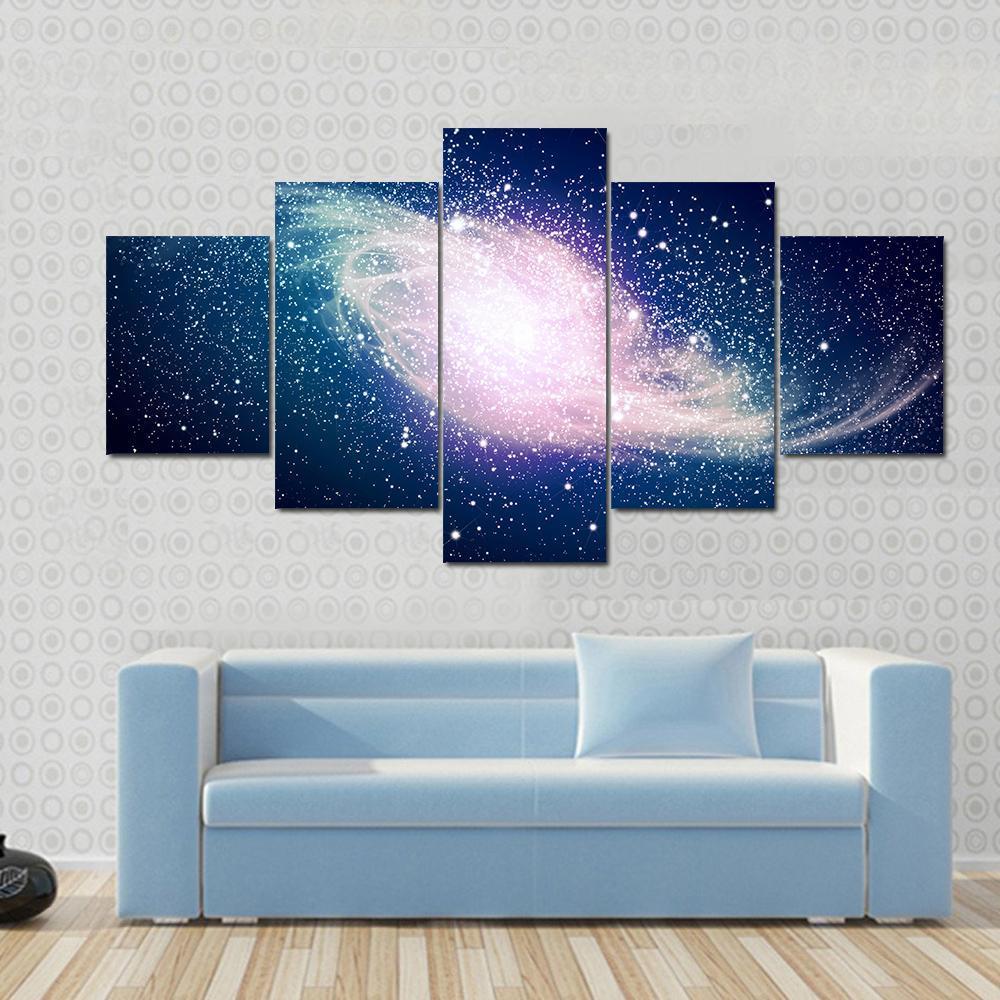 Glowing Galaxy Against Black Space Canvas Wall Art-5 Star-Gallery Wrap-62" x 32"-Tiaracle