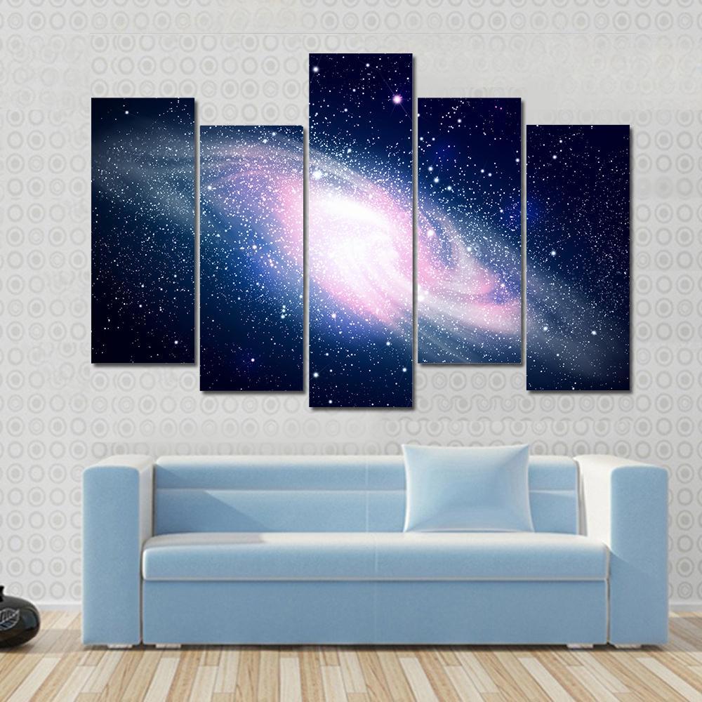 Glowing Galaxy &amp; Stars Canvas Wall Art-5 Pop-Gallery Wrap-47" x 32"-Tiaracle
