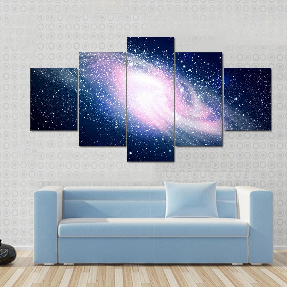 Glowing Galaxy & Stars Canvas Wall Art-5 Star-Gallery Wrap-62" x 32"-Tiaracle
