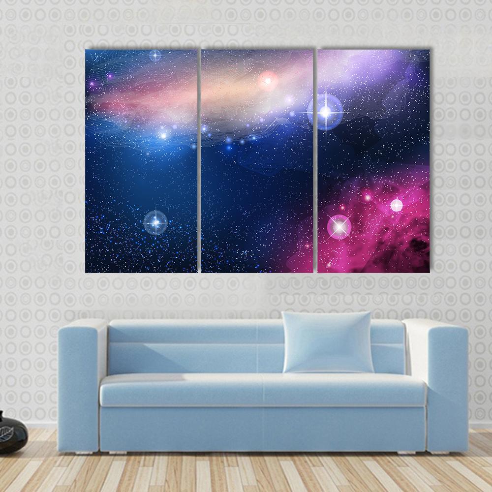 Glowing Galaxy With Stars Canvas Wall Art-3 Horizontal-Gallery Wrap-37" x 24"-Tiaracle