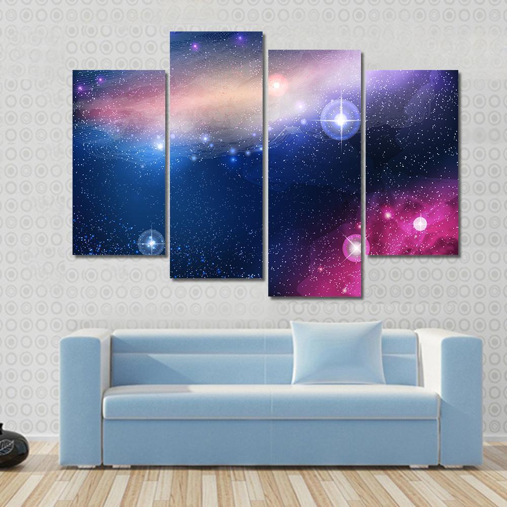Glowing Galaxy With Stars Canvas Wall Art-4 Pop-Gallery Wrap-50" x 32"-Tiaracle