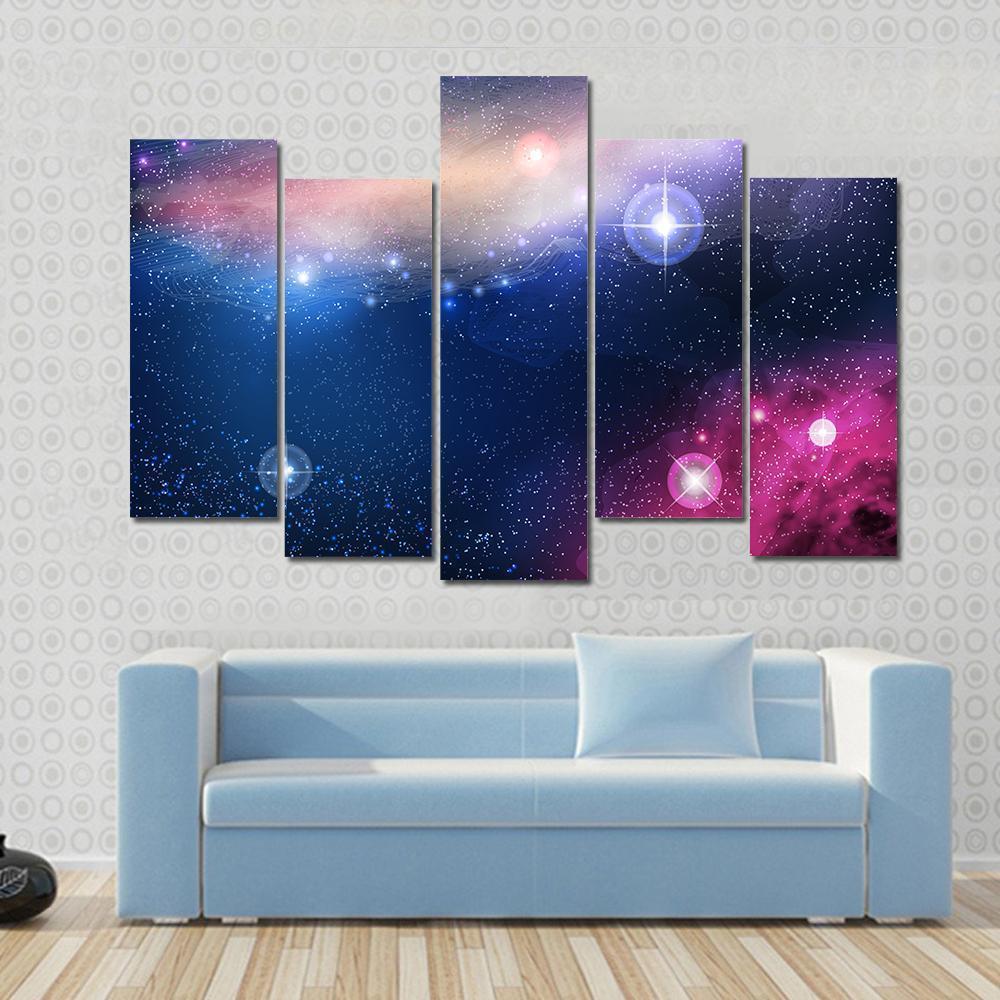 Glowing Galaxy With Stars Canvas Wall Art-5 Pop-Gallery Wrap-47" x 32"-Tiaracle