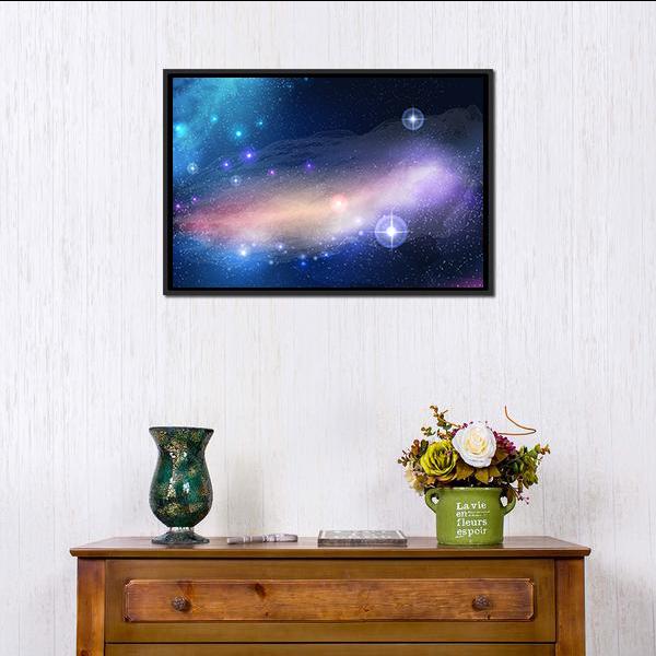 Glowing Galaxy With Stars Canvas Wall Art-1 Piece-Floating Frame-24" x 16"-Tiaracle