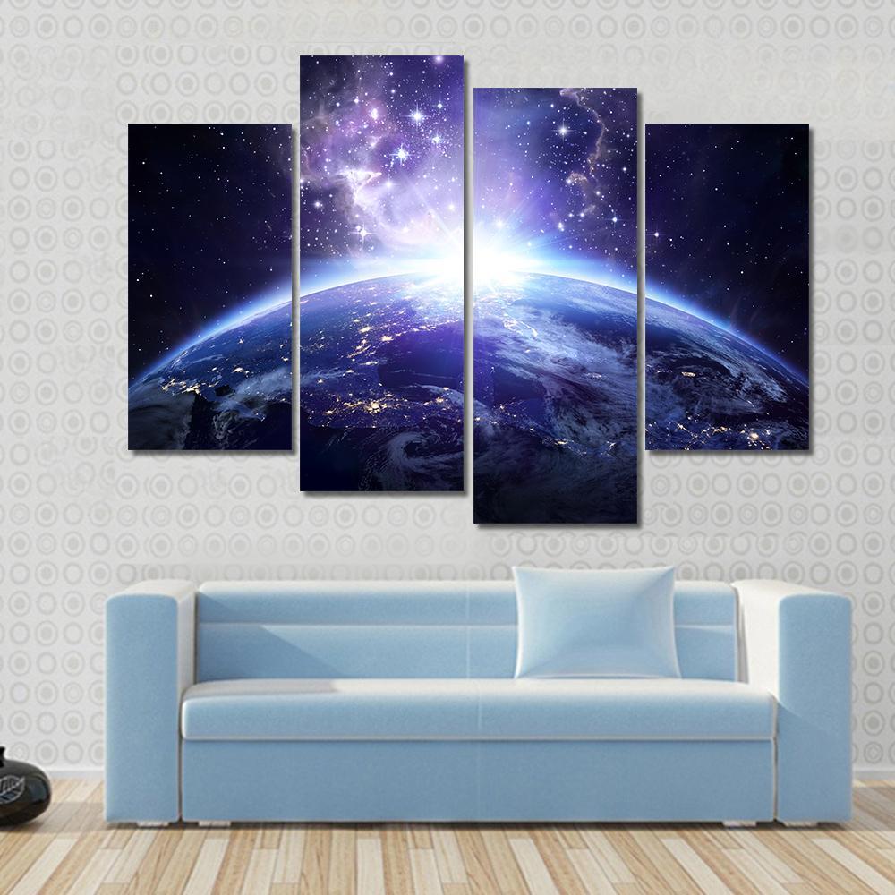 Glowing Lights On Planet Earth Canvas Wall Art-4 Pop-Gallery Wrap-50" x 32"-Tiaracle