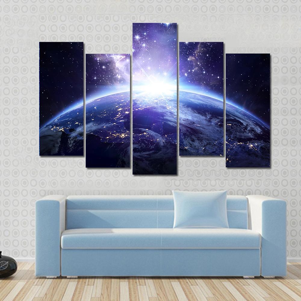 Glowing Lights On Planet Earth Canvas Wall Art-5 Pop-Gallery Wrap-47" x 32"-Tiaracle