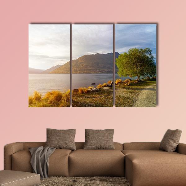 Sunset At Lake Wakatipu Canvas Wall Art-3 Horizontal-Gallery Wrap-37" x 24"-Tiaracle