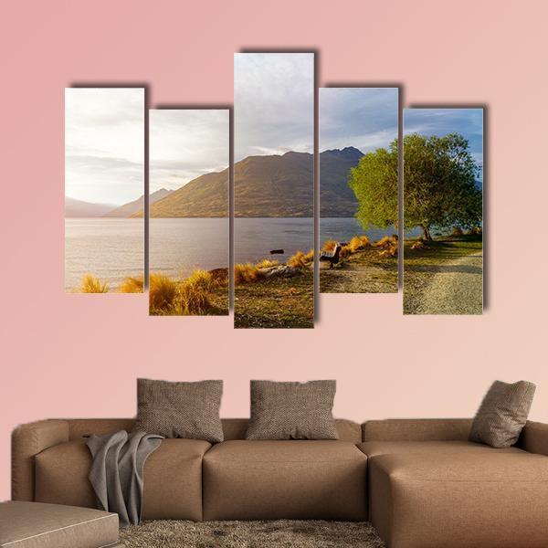 Sunset At Lake Wakatipu Canvas Wall Art-5 Pop-Gallery Wrap-47" x 32"-Tiaracle
