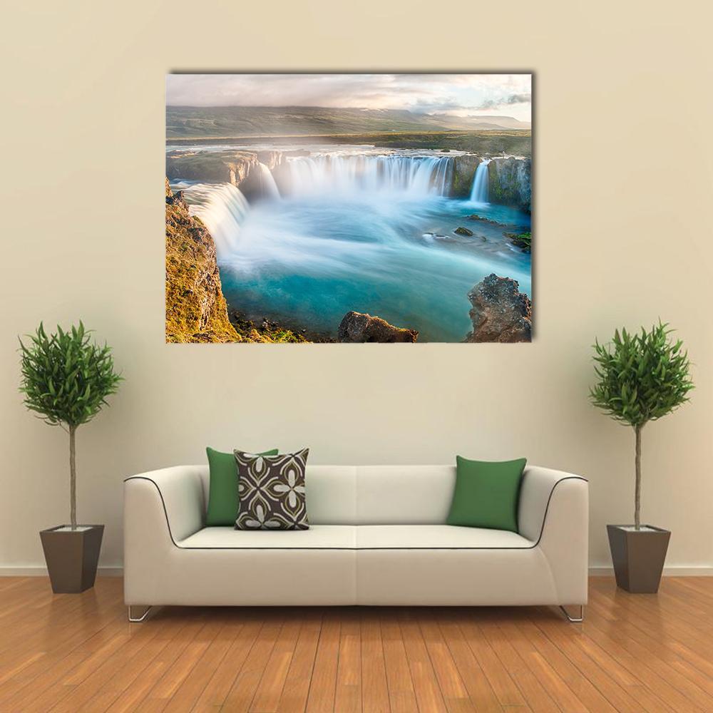 Godafoss Icelandic Waterfall Canvas Wall Art-1 Piece-Gallery Wrap-48" x 32"-Tiaracle