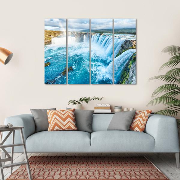 Beautiful Godafoss Waterfall Canvas Wall Art-4 Horizontal-Gallery Wrap-34" x 24"-Tiaracle