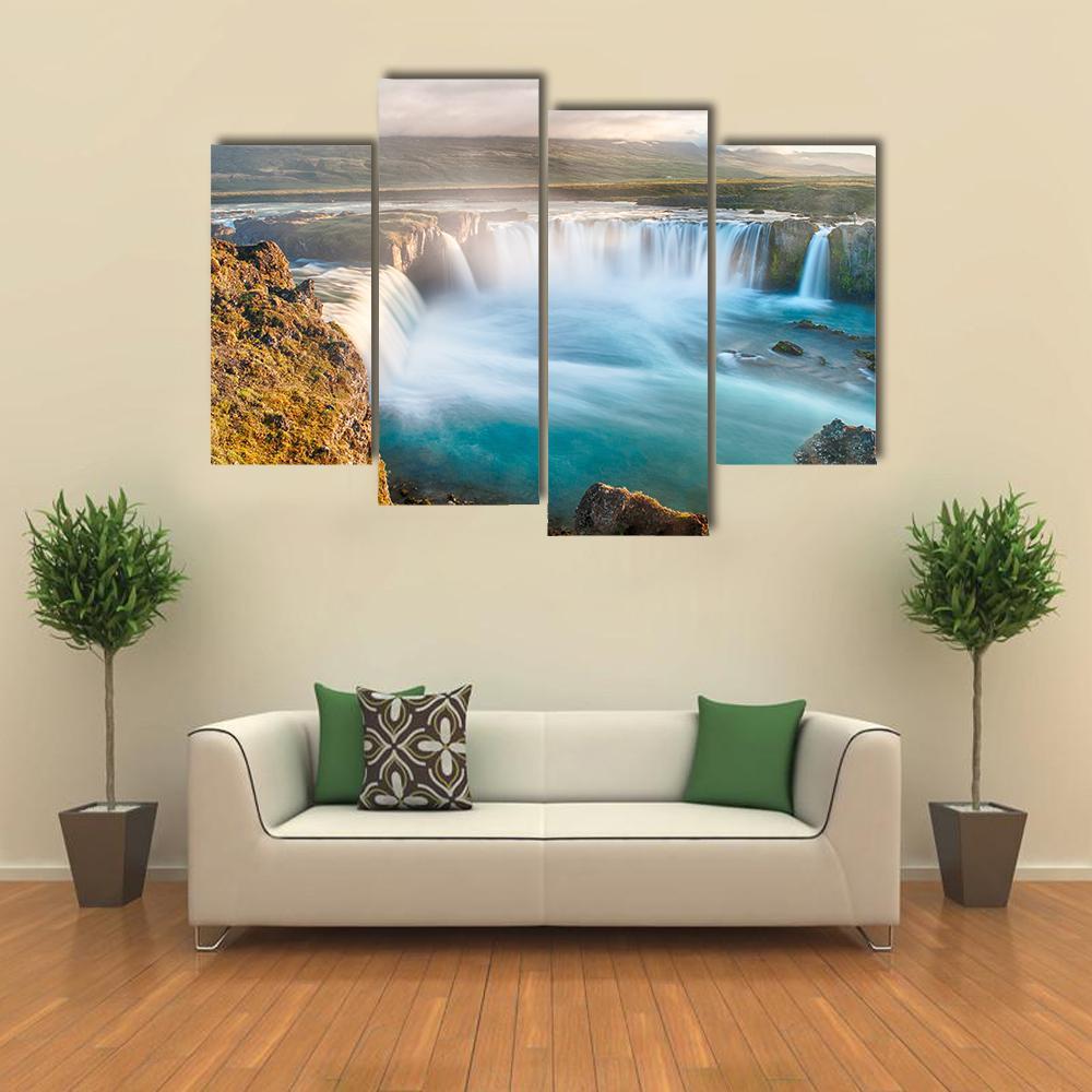 Godafoss Icelandic Waterfall Canvas Wall Art-4 Pop-Gallery Wrap-50" x 32"-Tiaracle